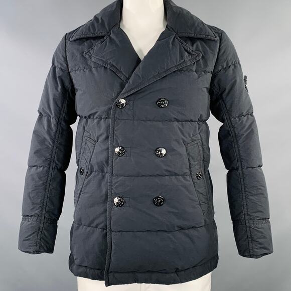 STONE ISLAND Size L Black Cotton Blend Double Breasted Coat - Picture 1 of 11